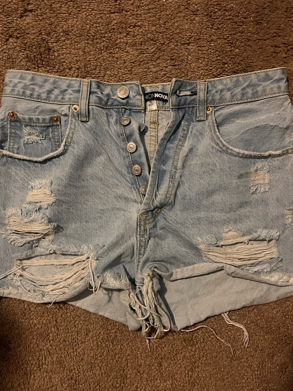 Distressed Light Wash Denim Shorts - Light Blue